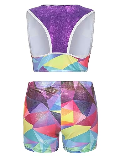 AIEOE Conjunto Dos Piezas para Niña Chicas Gimnasia Física Leotards con Parches Estampados Cortos Baile Ballet 9-10 Años 03