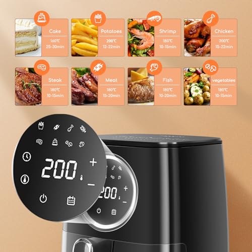 Aigostar Odin - Freidora sin aceite, 4,2L de capacidad, 1400W y pantalla digital LED táctil. Freidora de aire con 8 menús programados y modo manual. Totalmente libre de BPA. Diseño exclusivo.