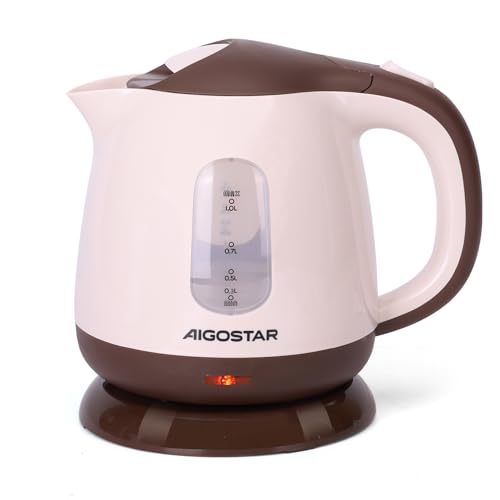 Aigostar Romeo 30HIP - Hervidor de agua compacto de 1 litro, 1100W, ultra silencioso, libre de BPA. Color marrón. Sistema de protección contra la ebullición en seco. Diseño exclusivo.