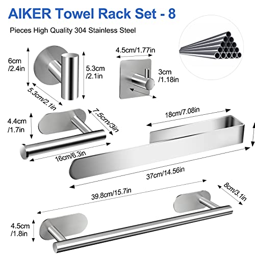 AIKER Toallero de Baño,8PCS Juego de Toalleros de Baño Sin Taladro ,Acero Inoxidable 304 de Calidad Espesada Accesorios Baño para Mueble Baño o Colgador Pared Decoracion baño …