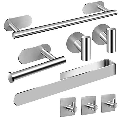 AIKER Toallero de Baño,8PCS Juego de Toalleros de Baño Sin Taladro ,Acero Inoxidable 304 de Calidad Espesada Accesorios Baño para Mueble Baño o Colgador Pared Decoracion baño …