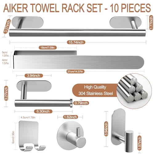 AIKER Toalleros de Baño Sin Taladro,Versión Completa Juego de Toallero de Baño 10PCS,Acero Inoxidable SUS304 de Espesada Accesorios Baño para Mueble Baño o Colgador Pared Decoracion baño