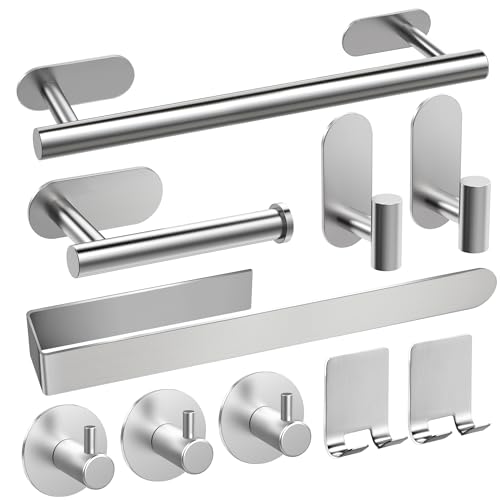 AIKER Toalleros de Baño Sin Taladro,Versión Completa Juego de Toallero de Baño 10PCS,Acero Inoxidable SUS304 de Espesada Accesorios Baño para Mueble Baño o Colgador Pared Decoracion baño