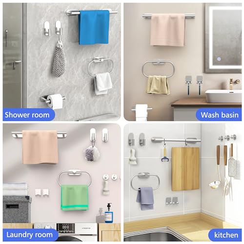 AIKER Toalleros de Baño Sin Taladro,Versión mejoradaJuego de Toallero de Baño 10PCS,Acero Inoxidable SUS304 de Espesada Accesorios Baño para Mueble Baño o Colgador Pared Decoracion baño