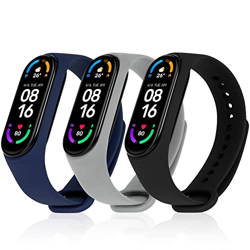 Ainiv 3 Piezas Correa Compatible con Pulsera Xiaomi Mi Band 3 /Mi Band 4, Suave Silicona Correa de Repuesto, Resistente al Sudor (Negro/Gris/Azul Medianoche)