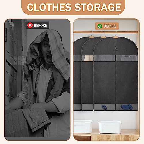 AiQInu Premium Fundas para Ropa,100x60cm Transpirable Fundas de Ropa Larga Antipolvo, Impermeable Humedad Bolsa de Traje con Cremallera para Trajes, Abrigos, Chaquetas y Vestidos de Noche