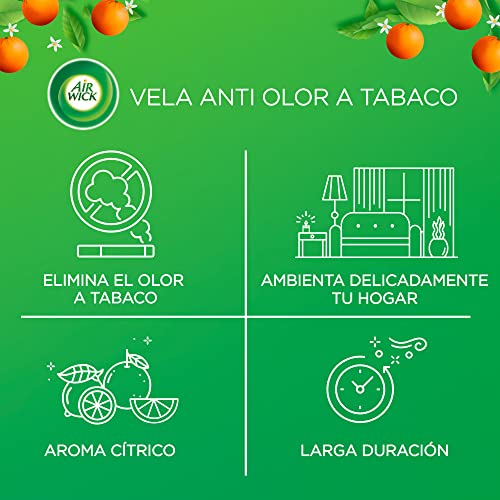 Air Wick AntiTabaco Velas aromáticas perfumadas antiolores, ambientador esencia para casa con aroma afrutado - Megapack 12 unidades