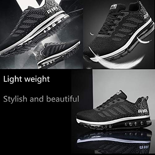 Air Zapatillas de Running para Hombre Mujer Zapatos para Correr y Asfalto Aire Libre y Deportes Calzado Blanco Negro