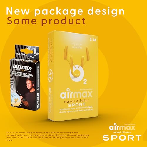 Airmax Sport - Dilatador nasal para respirar mejor.Optimización del oxígeno del 176 %.Especialmente desarrollado para usarlo durante el ejercicio físico.Airmax es usado por atletas profesionales. Ajuste óptimo en nariz de tamaño pequeño o mediano.