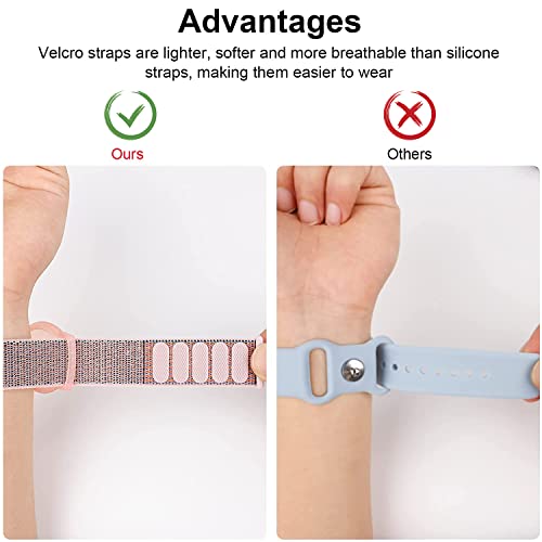 Airtags Pulsera de Reloj de Velcro Suave y Ajustable GPS Niños Anti-Scratch Protective para Posicionar la Pulsera (Rosa)