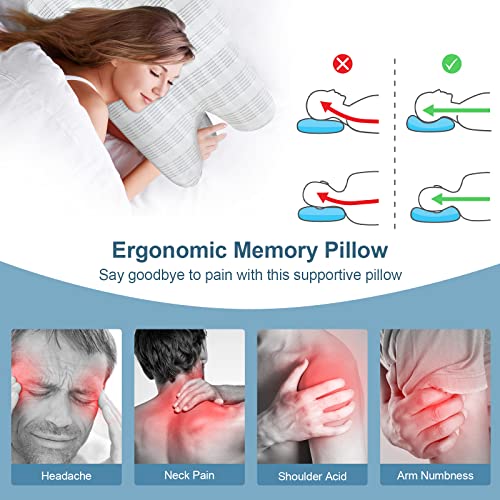 AISIR Almohada Cervical Viscoelastica con Memoria Forma para el Dolor de Cuello y de Hombros, Almohadas Ergonómico para Dormir de Lado y Boca Arriba.