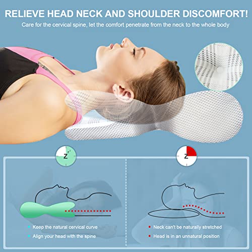 AISIR Almohada Cervical Viscoelastica con Memoria Forma para el Dolor de Cuello y de Hombros, Almohadas Ergonómico para Dormir de Lado y Boca Arriba.