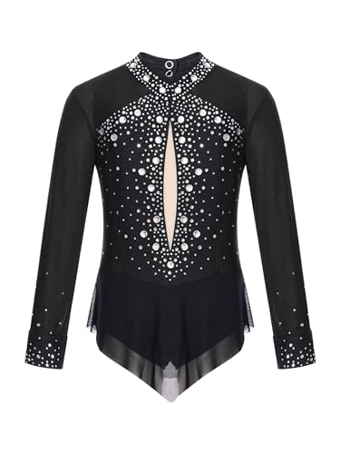 Aislor Maillot de Danza Ballet para Niña Maillot de Encaje Malla Manga Larga Leotardo Monos de Baile sin Espalda de Moda Body de Gimnasia Chica Bailarina Princesa Fiesta Negro G 13-14 años