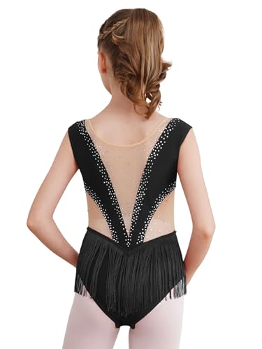 Aislor Traje De Rendimiento Brillante para Niñas Leotardo Baile Latino Patinaje Artístico Ropa de Baile Disfraz Patinaje Body Clásico Elástico Negro 5-6 años