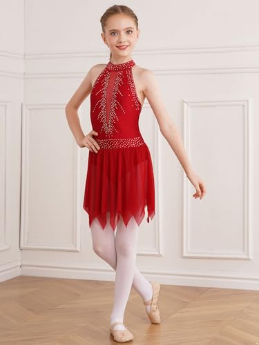 Aislor Vestido de Danza Niñas sin Mangas Patchwork Ropa de Baile Lírica Vestido de Ballet Clásico Chica Maillot Leotardo de Gimnasia Traje de Bailarina Dancewear borgoña D 15-16 años