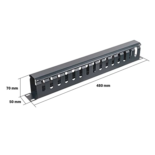 aiten data Organizador de Cables 1U Metálico con Tapa para Armario Rack 19”. Medidas: 480 de Ancho x 68 mm de Fondo