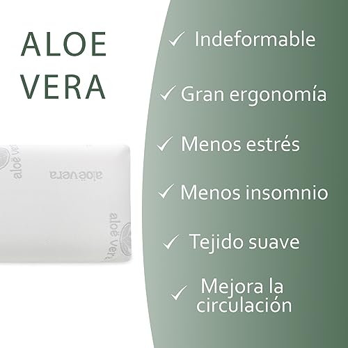 Aitsse- Almohada viscoelástica con núcleo 100% Viscoelástico, Funda de Aloe Vera Desenfundadle, Ergonómica, Anti bacterias, Termorregulable y Libera la presión Cervical. (Pack 2 Unidades 75 cm)