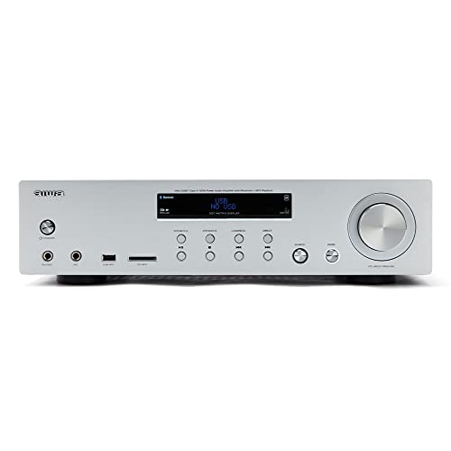 Aiwa AMU-120BT/SL: Amplificador, Receptor AV, con Bluetooth 5.0, 120W, Puerto USB, Lector Tarjeta SD. Color: Plata