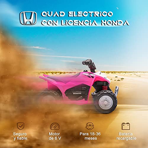 AIYAPLAY Quad Eléctrico para Niños de 18-36 Meses Vehículo Eléctrico a Batería 6V Infantil con Faros LED Bocina Velocidad de 2,8 km/h y Avance 65,5x38,5x43,5 cm Rosa