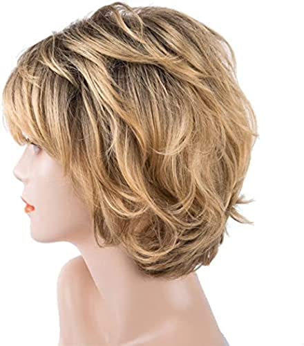 AIYLMZ Encantadora peluca sintética para mujer, pelo corto, pelo dorado, resistente al calor, peluca de repuesto, resistente al calor, disfraz, cosplay, fiesta, pelucas (Oro degradado)