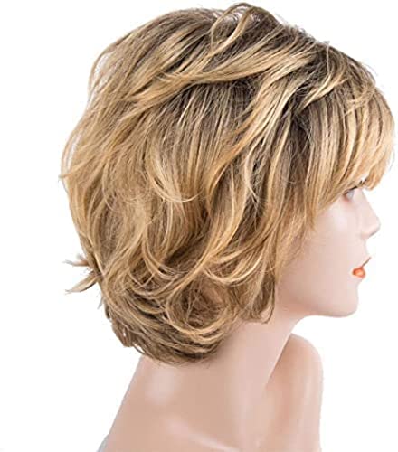 AIYLMZ Encantadora peluca sintética para mujer, pelo corto, pelo dorado, resistente al calor, peluca de repuesto, resistente al calor, disfraz, cosplay, fiesta, pelucas (Oro degradado)