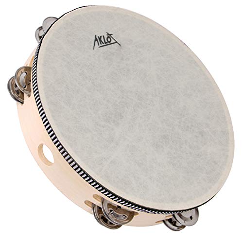 AKLOT 25cm Hand Held Pandereta 10" Tambor Campana 8 Pares Metal Jingles Instrumento de Percusión Juguete para KTV Party Juegos Baile