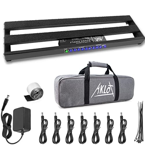 AKLOT Pedalera de Guitarra con Fuente de Alimentación Incorporada Pedalera de Efectos Aleación de Aluminio 48,5 x 13x 4,3cm Negro con Bolsa, Cable de Pedal, Velcro