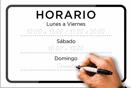 akrocard CARTEL PVC HORARIO de local/tienda - crea tu letrero decorativo/placa horario - señal horario de atención al cliente (PERSONALIZABLE CON ROTULADOR)