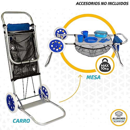 AKTIVE 53928 - Carro de playa plegable convertible en mesa 2 en 1, peso máx 20 kg, portatodo multiuso para la playa, camping, eventos, medidas caro 47 x 52 x 100 cm / mesa 47.5 x 52 x 115.5 cm