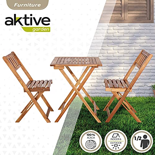 Aktive 61000 - Conjunto mesa y sillas jardín, terraza plegables, Madera acacia, 1 mesa, 2 sillas