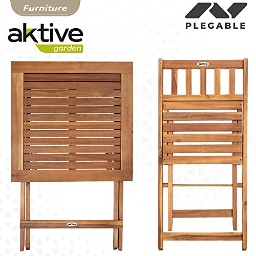 Aktive 61000 - Conjunto mesa y sillas jardín, terraza plegables, Madera acacia, 1 mesa, 2 sillas