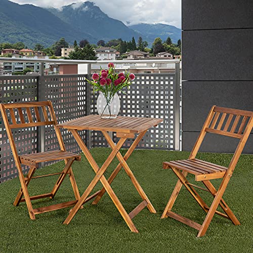 Aktive 61000 - Conjunto mesa y sillas jardín, terraza plegables, Madera acacia, 1 mesa, 2 sillas