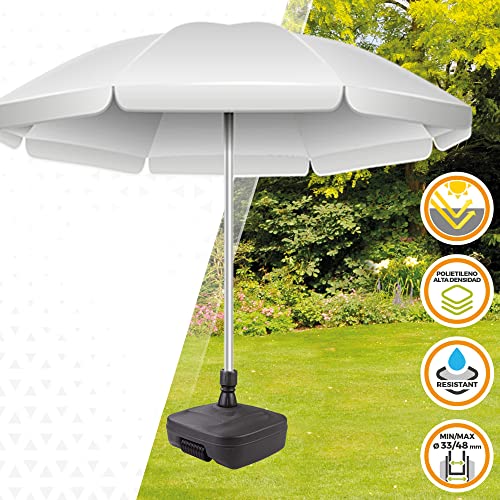 Aktive 61134 - Base sombrilla terraza exterior rectangular negra, Resistente al agua y a los rayos del sol, Base parasol con depósito de agua o arena, Con rueda para fácil traslado