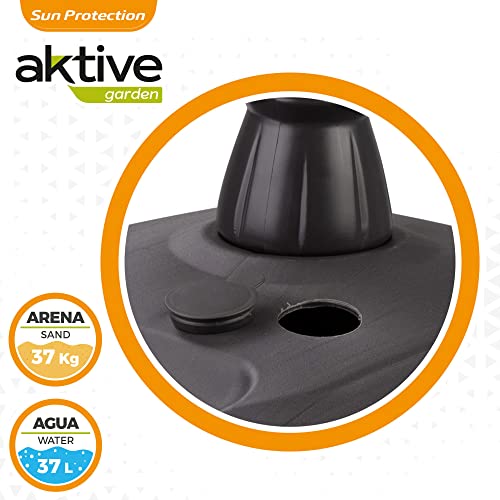 Aktive 61134 - Base sombrilla terraza exterior rectangular negra, Resistente al agua y a los rayos del sol, Base parasol con depósito de agua o arena, Con rueda para fácil traslado