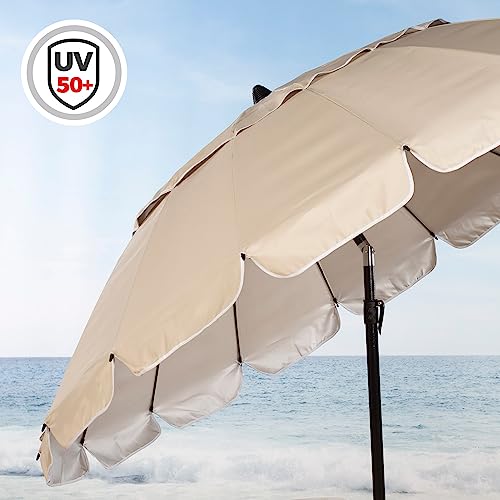 AKTIVE 62275, Sombrilla playa anti viento plegable Crema Ø220 cm, Inclinable, Con protección UV 50, paravientos playa, sombrilla parasol grande, parasol playa, sombrillas para playa