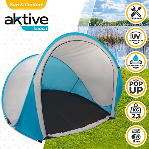 Aktive 62652 - Tienda playa paravientos, Medidas 150x150x115cm, Fácil montaje, ligera, impermeable y resistente, Tienda playa bebe ideal para 2 personas, Paravientos playa, refugio playa