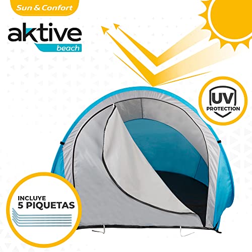 Aktive 62652 - Tienda playa paravientos, Medidas 150x150x115cm, Fácil montaje, ligera, impermeable y resistente, Tienda playa bebe ideal para 2 personas, Paravientos playa, refugio playa