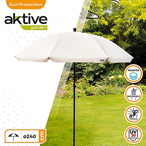 Aktive 85303 - Sombrilla de jardín, con protección UV50, Ø240 cm, color beige, mástil 28-32 mm, mástil flexible, altura regulable, Sombrillas grandes, Aktive Garden