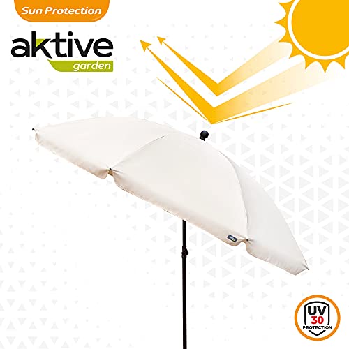 Aktive 85303 - Sombrilla de jardín, con protección UV50, Ø240 cm, color beige, mástil 28-32 mm, mástil flexible, altura regulable, Sombrillas grandes, Aktive Garden