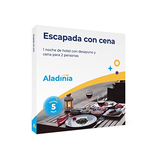 ALADINIA Escapada con Cena. Paquete de experiencias Originales para Regalar. Cofre Regalo de una Noche de Hotel y Cena Gourmet. Validez 5 años, Cambios Gratis e ilimitados