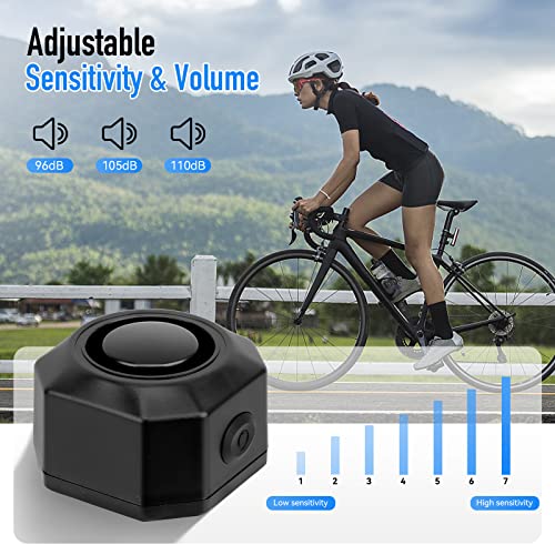 Alarma Anti Robo de Bicicleta, Recargable Alarma Inalámbrica de Bicicleta con Control Remoto, 110dB Antirrobo Moto con Alarma Impermeable Alarma de Seguridad Antirrobo para Bicicleta Moto Scooter