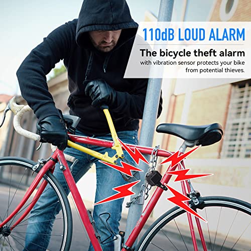 Alarma Anti Robo de Bicicleta, Recargable Alarma Inalámbrica de Bicicleta con Control Remoto, 110dB Antirrobo Moto con Alarma Impermeable Alarma de Seguridad Antirrobo para Bicicleta Moto Scooter