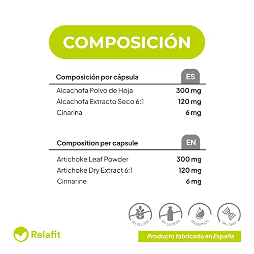 Alcachofa Forte 1.000 mg – 30 Cápsulas | Suministro para 1 mes | Detox para el organismo | Depurativo, digestivo y diurético | Relafit - Laboratorios MS