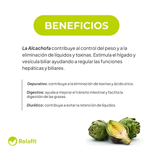 Alcachofa Forte 1.000 mg – 30 Cápsulas | Suministro para 1 mes | Detox para el organismo | Depurativo, digestivo y diurético | Relafit - Laboratorios MS