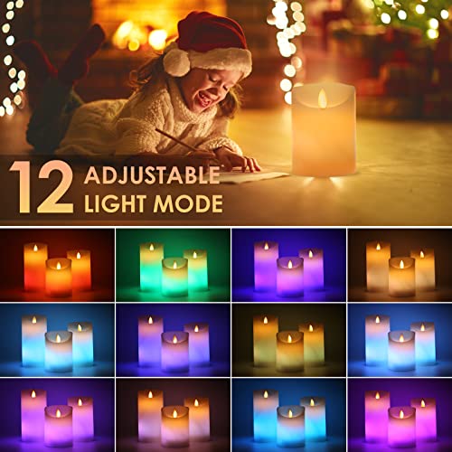 ALED LIGHT Velas de LED sin Llama, Pack de 3 Blanco Cálido más Multicolores Velas Electricas de Cera Reales con Mando a Distancia y Temporizador Velas Decorativas de Pilas para Decoración, Bodas