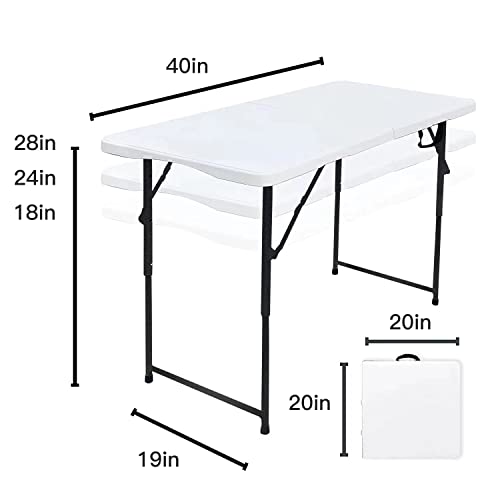 Alextend Mesa plegable, mesa de plástico portátil de 40 pulgadas, mesa plegable en altura ajustable para fiestas en interiores y exteriores, picnic y camping (blanco)