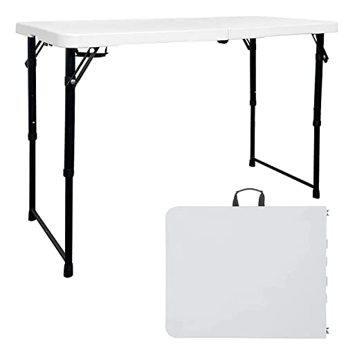 Alextend Mesa plegable, mesa de plástico portátil de 40 pulgadas, mesa plegable en altura ajustable para fiestas en interiores y exteriores, picnic y camping (blanco)