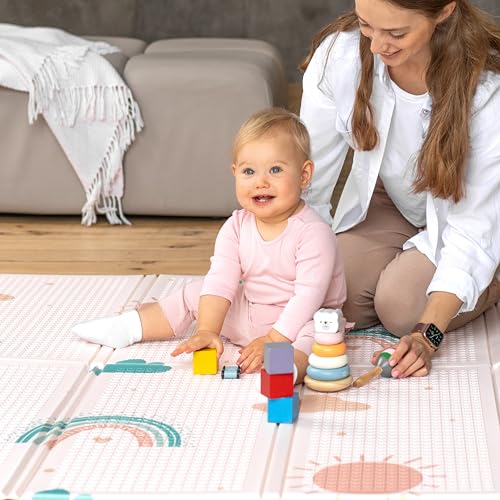 Alfombra Bebe Acolchada Plegable - Alfombra Bebe Sweety Fox 150x180x1cm - Alfombra Infantil Reversible, Plegable e Impermeable - Colchoneta Bebe Suelo para Jugar - Tapete Bebe - Arco iris