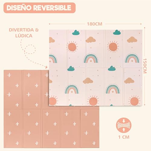 Alfombra Bebe Acolchada Plegable - Alfombra Bebe Sweety Fox 150x180x1cm - Alfombra Infantil Reversible, Plegable e Impermeable - Colchoneta Bebe Suelo para Jugar - Tapete Bebe - Arco iris