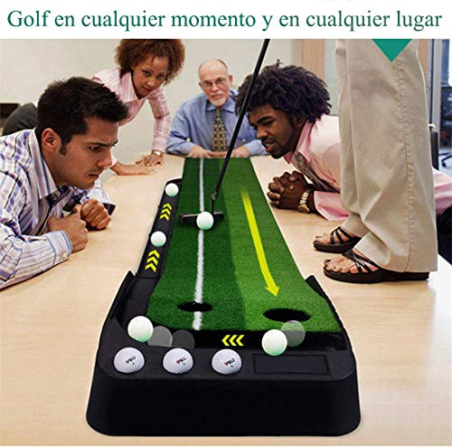 Alfombra de Putting de Golf con un Putter de golf y 6 Pelotas de Golf, Alfombra de Golf para Entrenamiento, Tapete de Práctica Estera de Golf Juego en Casa Oficina Hogar, Alfombrilla 300 * 30 cm